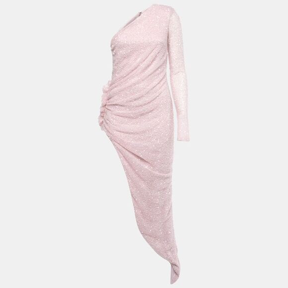 Sofi Milo Light Pink Sequin & Bead Embellished One Shoulder Dress M - Picture 1 of 4